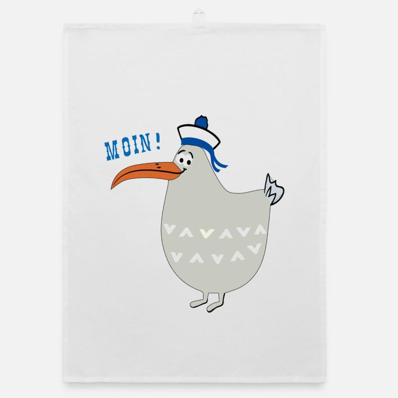 Moin, maritim, Möwe - Organic Geschirrtuch - Weiß