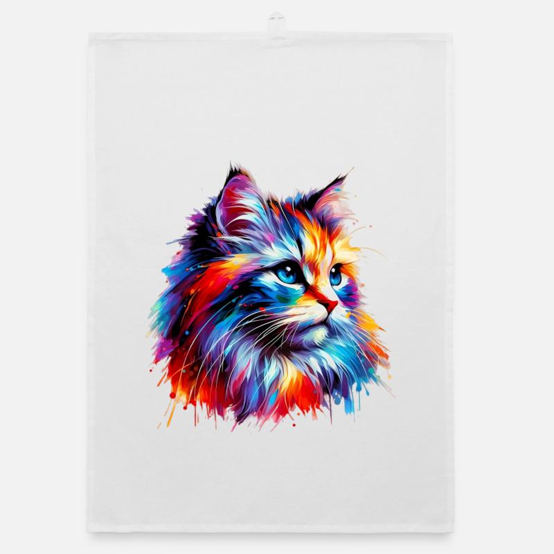 Katze - Organic Geschirrtuch - Weiß