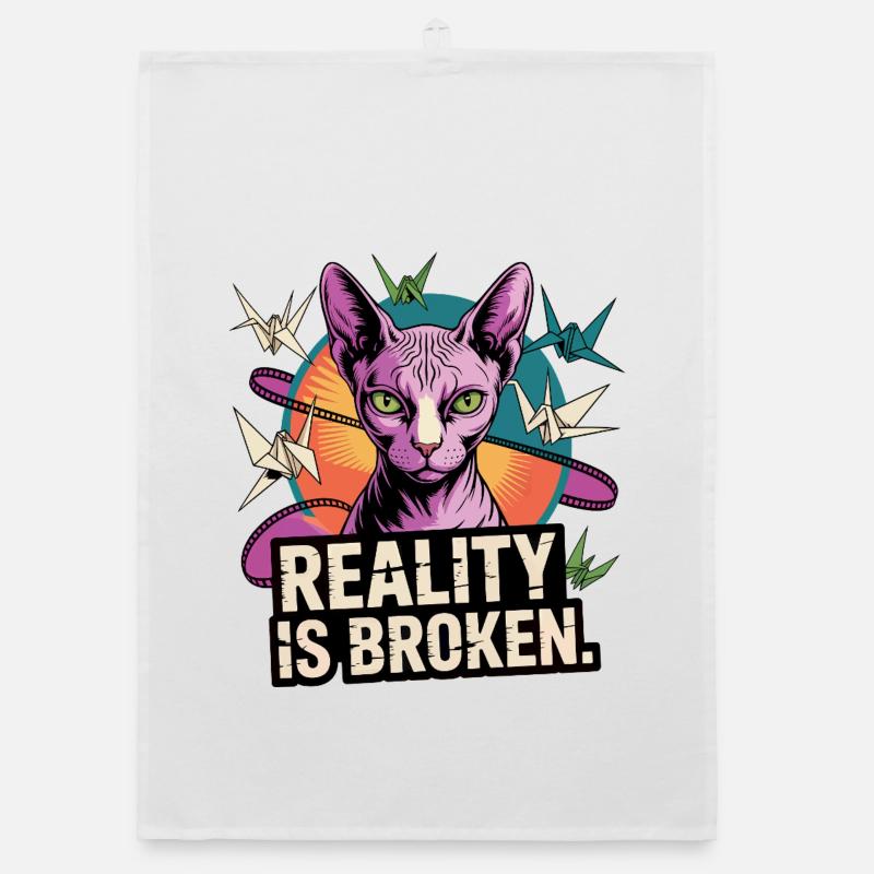 Broken Reality Cat Organic dish towel