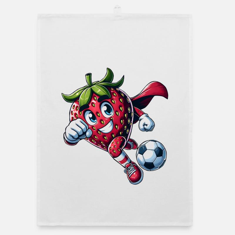 Fußball Erdbeere Superheld Kicker Comic Organic Geschirrtuch