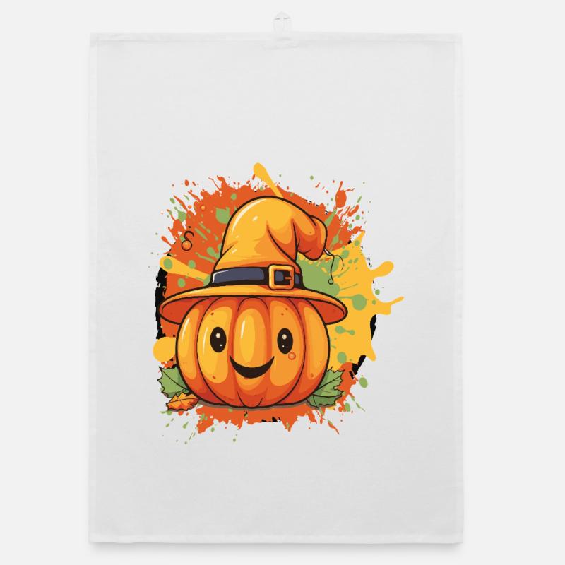 Pumpkin Witch Hat Fun Design Organic dish towel