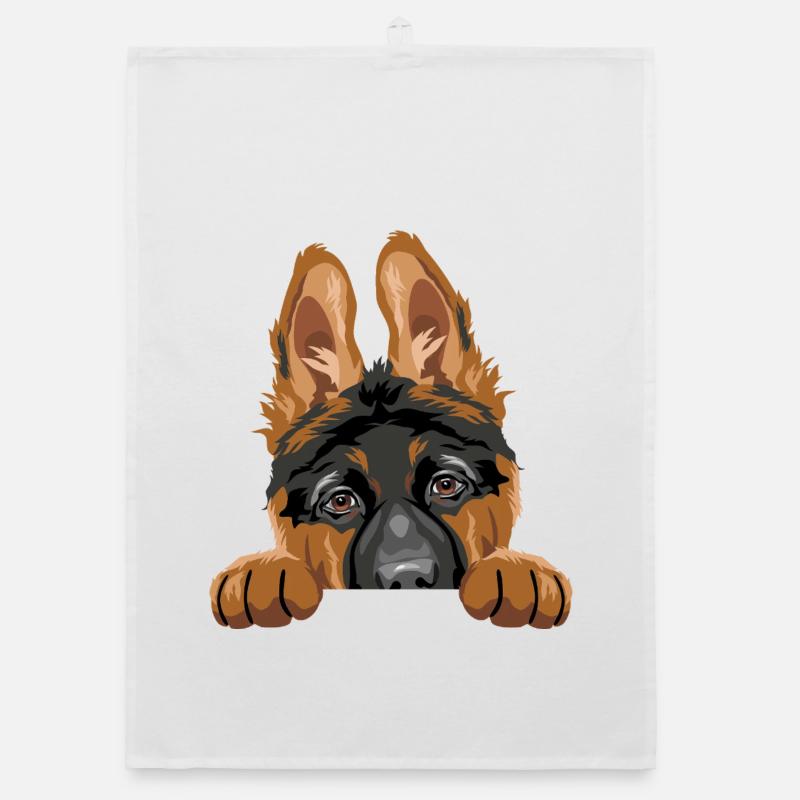 Schüchterner spähender Deutscher Schäferhundwelpe Organic Geschirrtuch