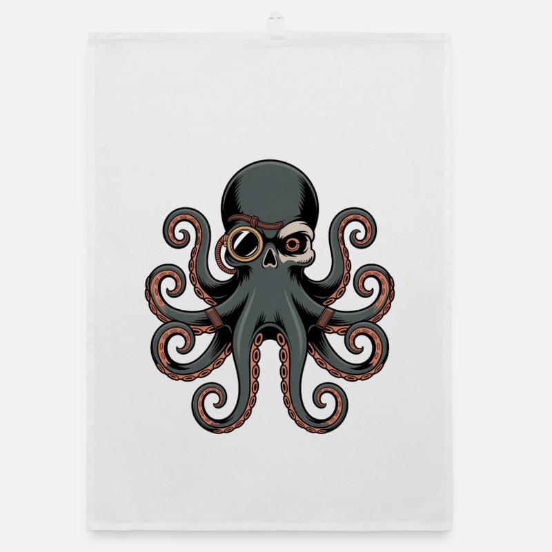 Oktopus Im Steampunk Stil Mit Monokel Organic Geschirrtuch