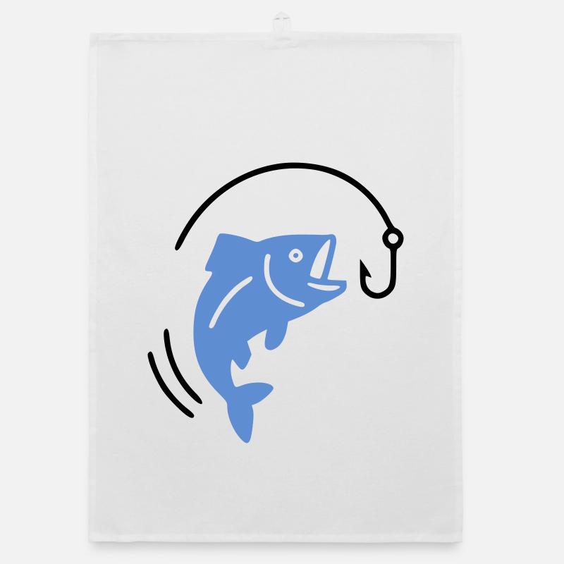 Fishing fish on hook logo Organic dish towel