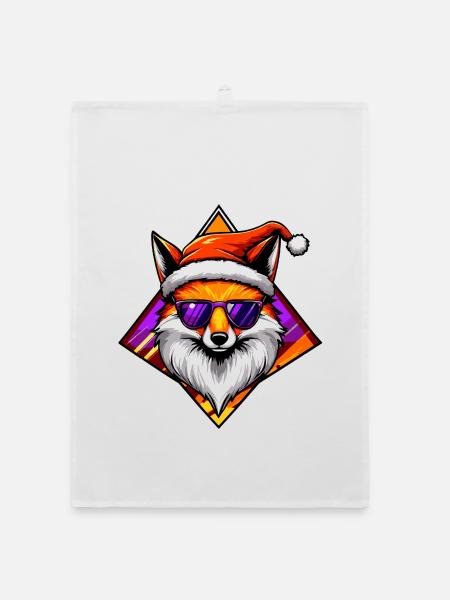Fuchs Santa Swag - Organic Geschirrtuch - Weiß - Vorne