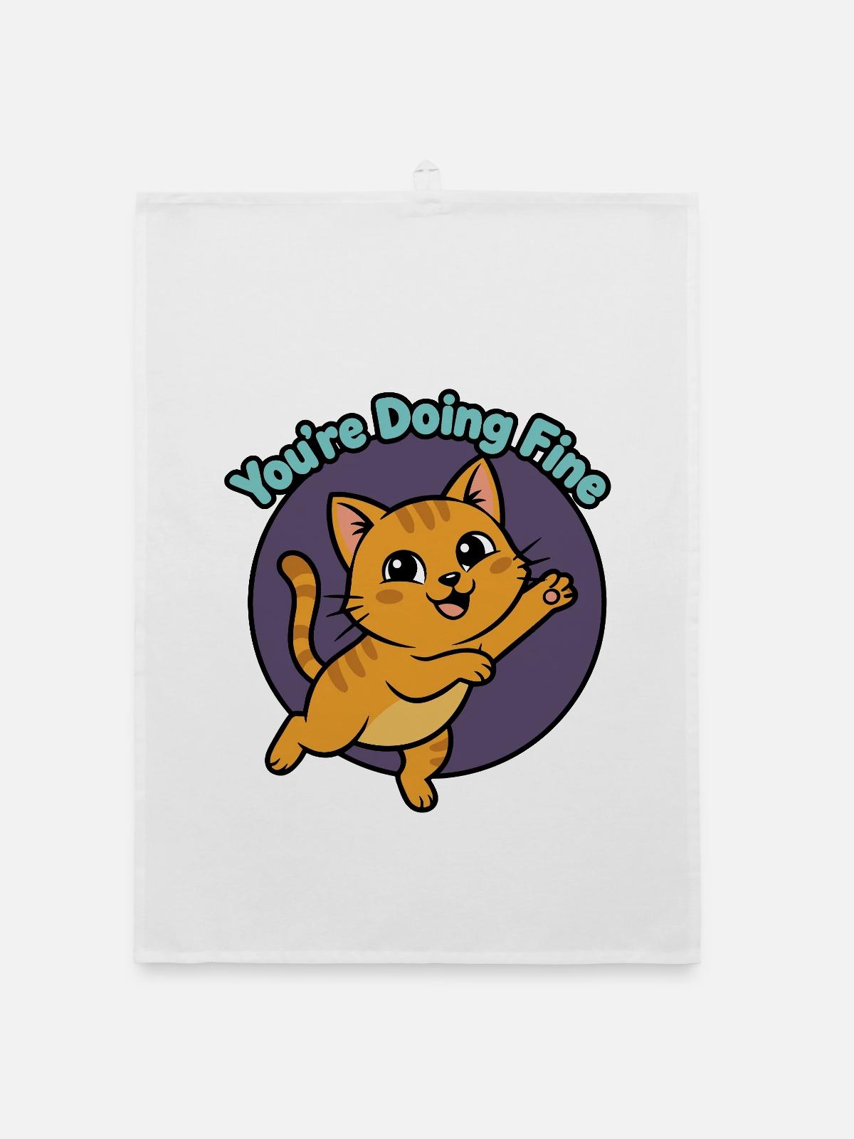 Katzen-Mutmacher: You're Doing Fine - Organic Geschirrtuch - Weiß - Vorne