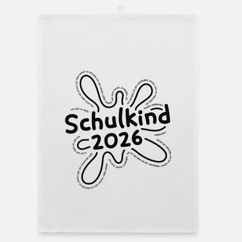 Schulkind 2026 Klecks mit Spruch zur Einschulung Organic Geschirrtuch