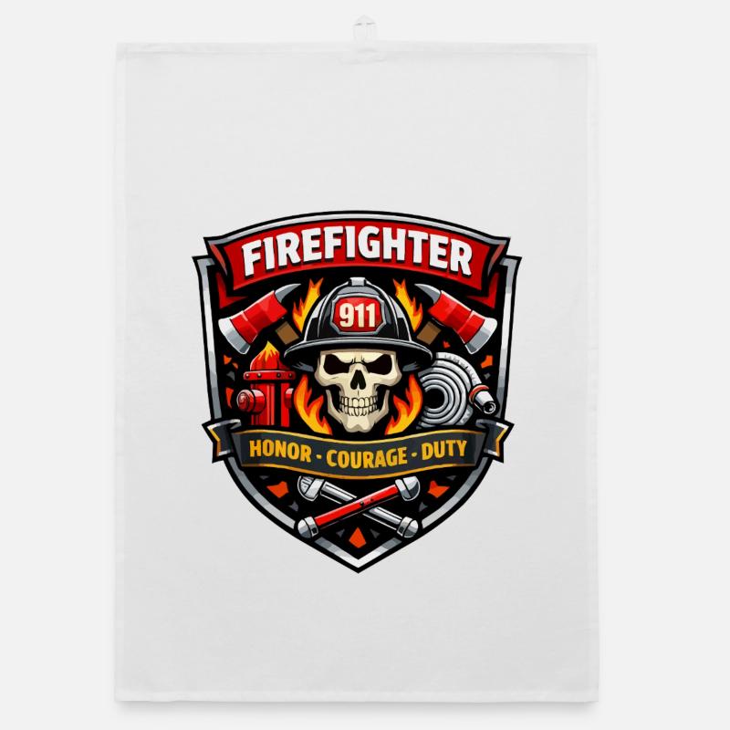 Firefighter Badge Skull Flames Organic dish towel