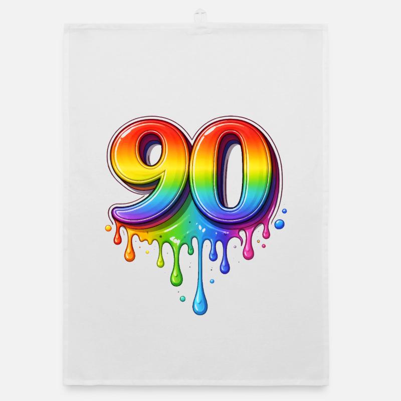90 Rainbow Retro Number Organic dish towel