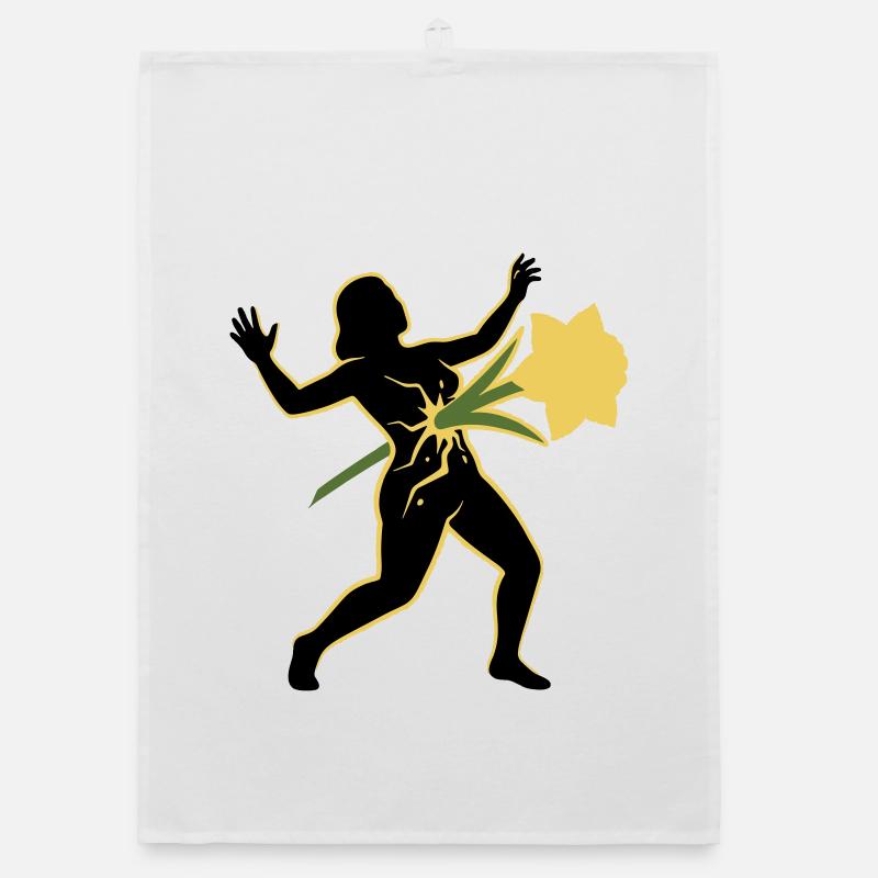 Tanz der Silhouette mit der Blume - Organic Geschirrtuch - Weiß