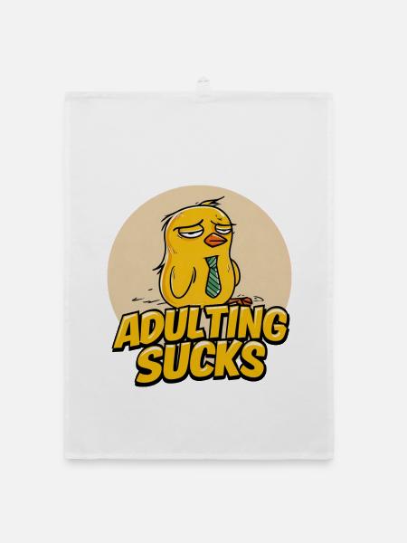 Adulting Sucks Cartoon Chick - Organic Geschirrtuch - Weiß