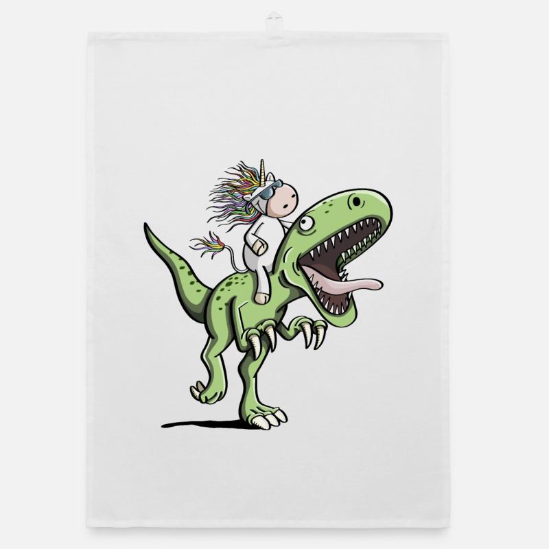 Einhorn reitet einen T-Rex Dinosaurier - Comic Organic Geschirrtuch