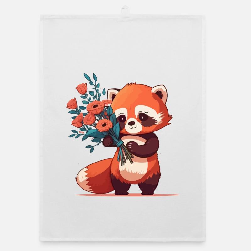 red panda with flowers Organic dish towel