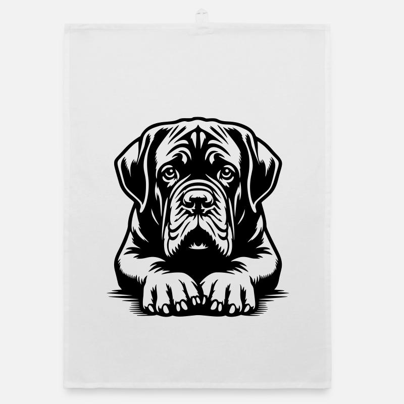 Dogue de Bordeaux head with paws Organic dish towel