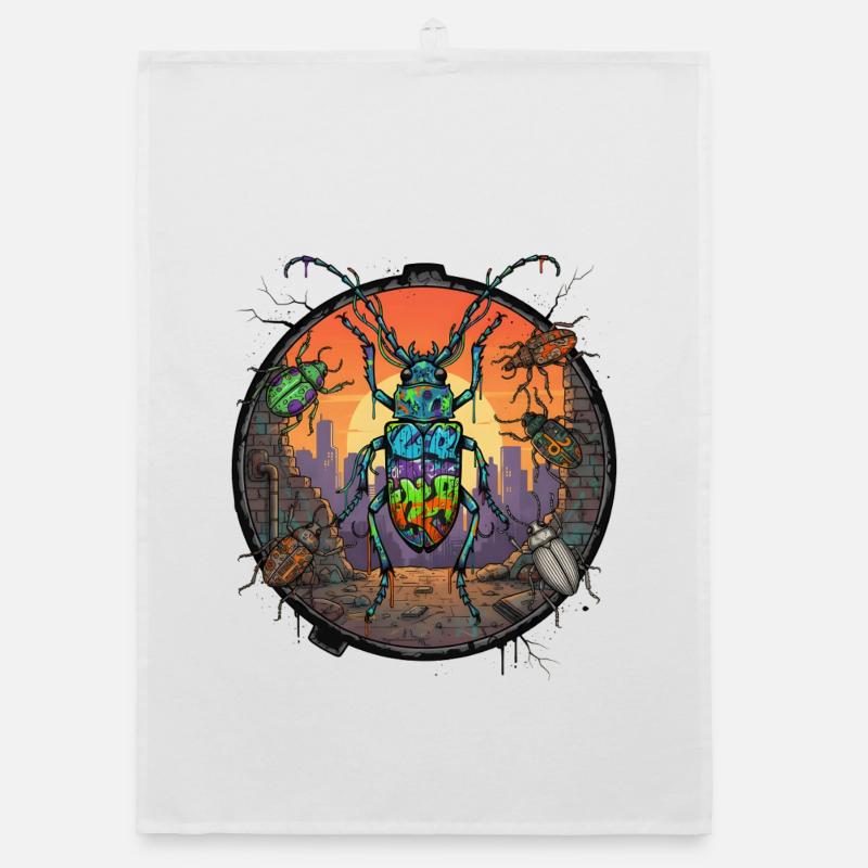 Insects Graffiti in Sunset Organic dish towel