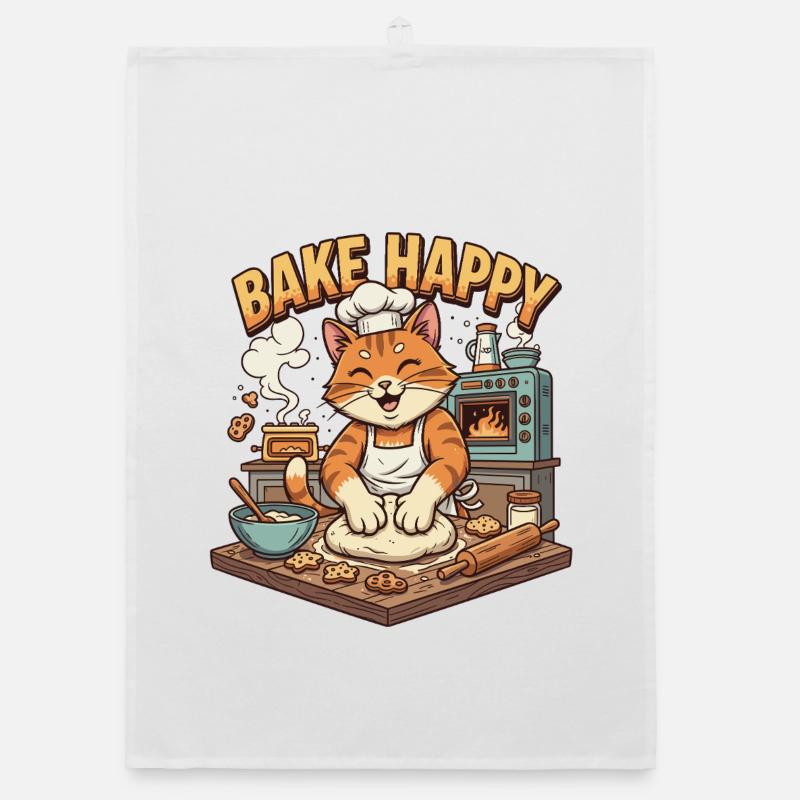 Baking Delight Cat Bakes Cookies Organic dish towel