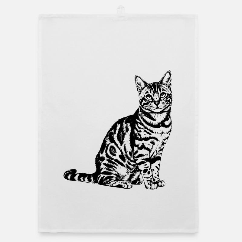 Exotic Bengal Cat - Art de lignes léopard élégant Torchon bio