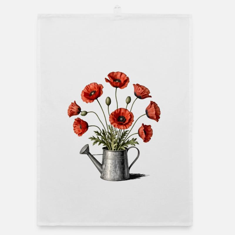 Coquelicots dans un arrosoir Torchon bio