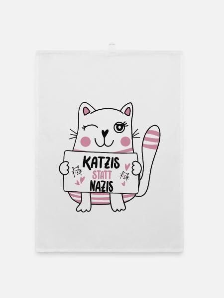 Katzis statt Nazis - Organic Geschirrtuch - Weiß