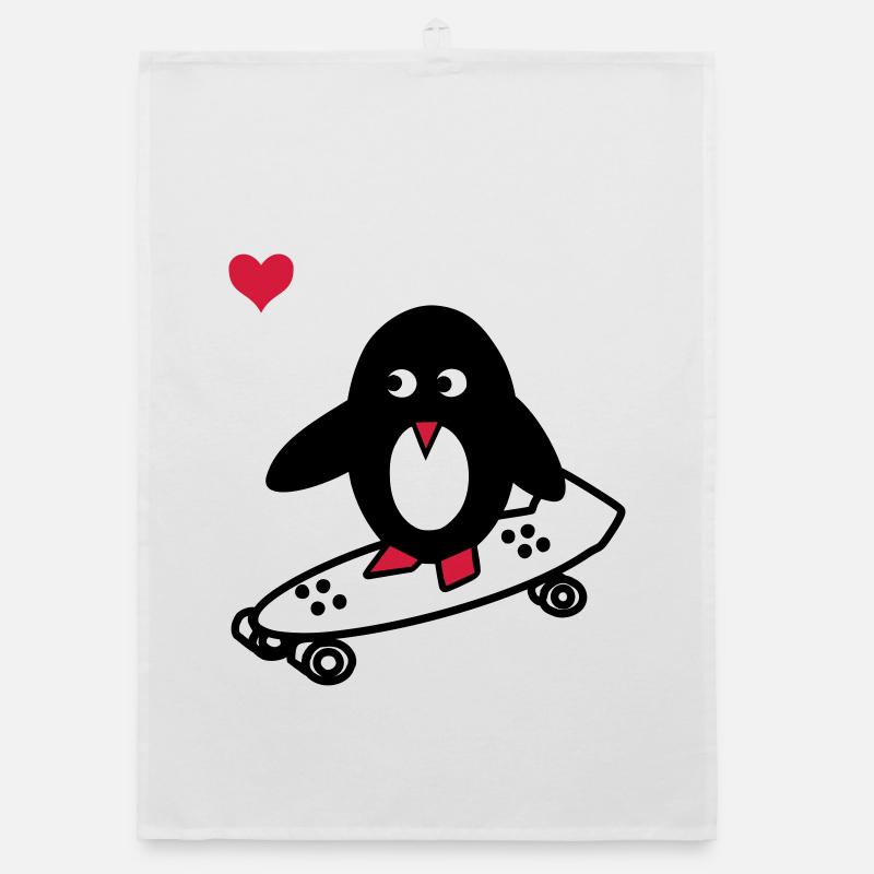 pingouin avec le skate-board Torchon bio