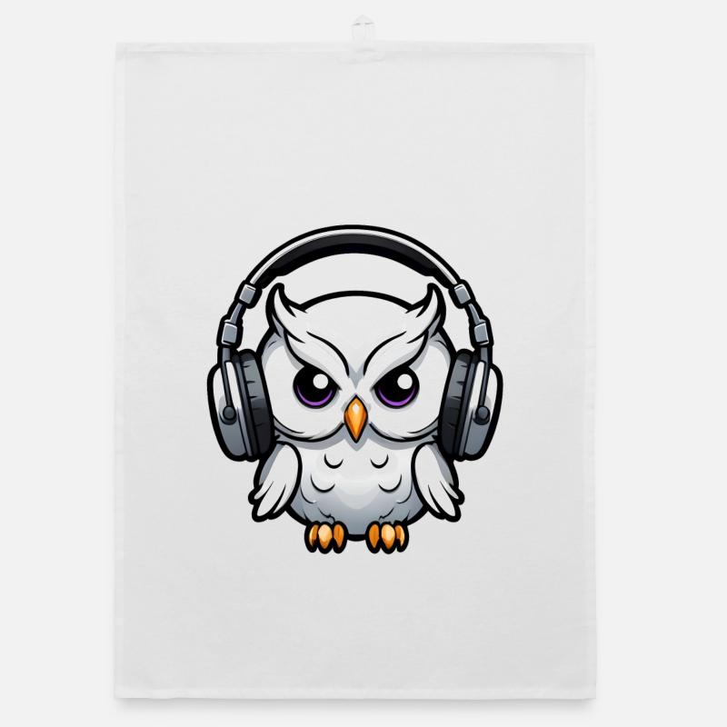 weiße Eule mit Kopfhörern Organic Geschirrtuch