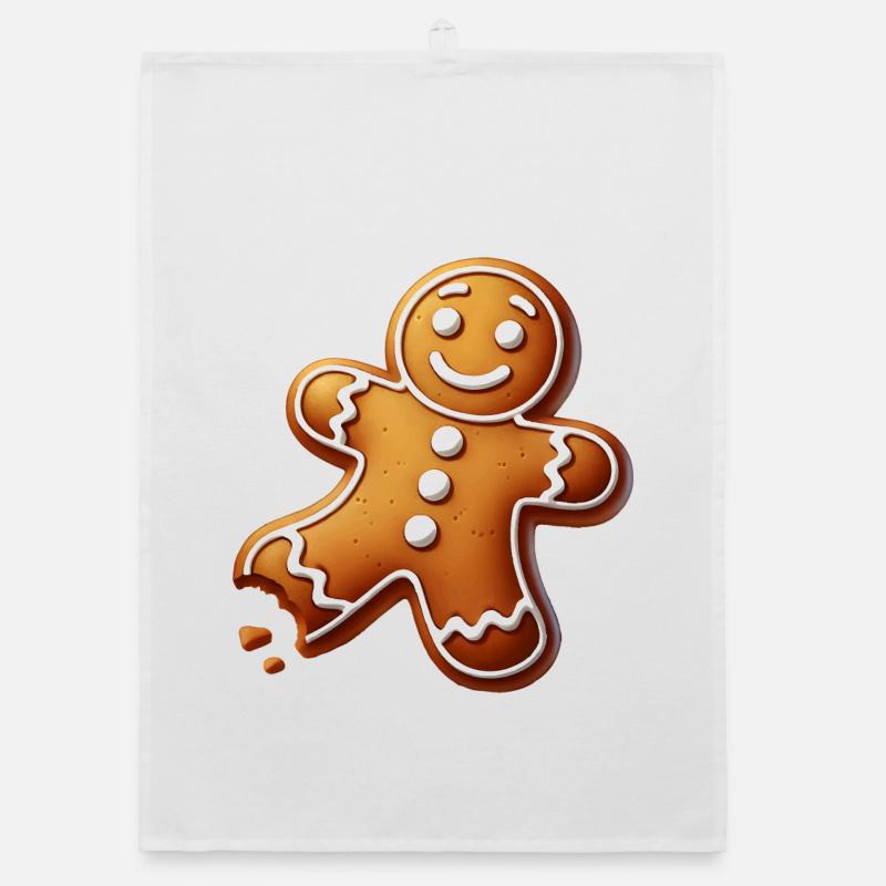 Gingerbread Man with Bite – Christmas Design Organic dish towel