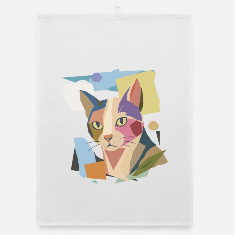 Abstract cat in modern color block design Organic dish towel