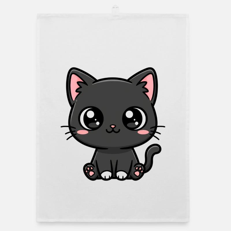 Mitternachtskätzchen-Kawaii-Maskottchen - Organic Geschirrtuch - Weiß