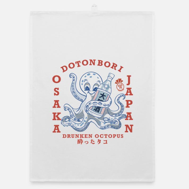 Drunken Octopus with Bottle Organic dish towel