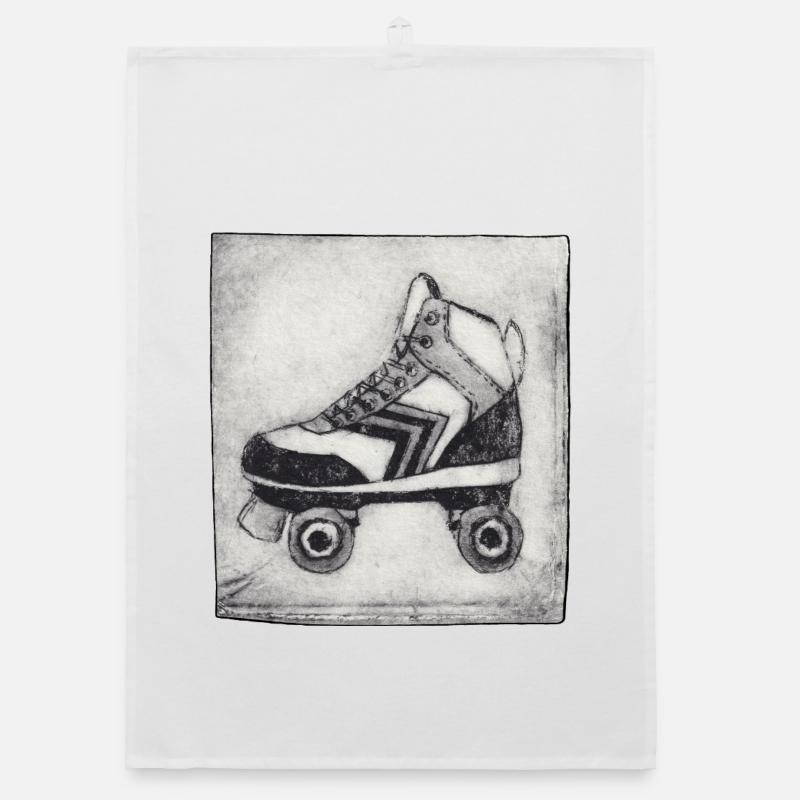 Retro Roller Skate - Hand Carved Printable Organic dish towel
