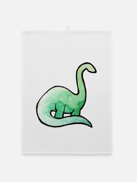 Smaragdgrünes Dino-Aquarell - Organic Geschirrtuch - Weiß - Vorne