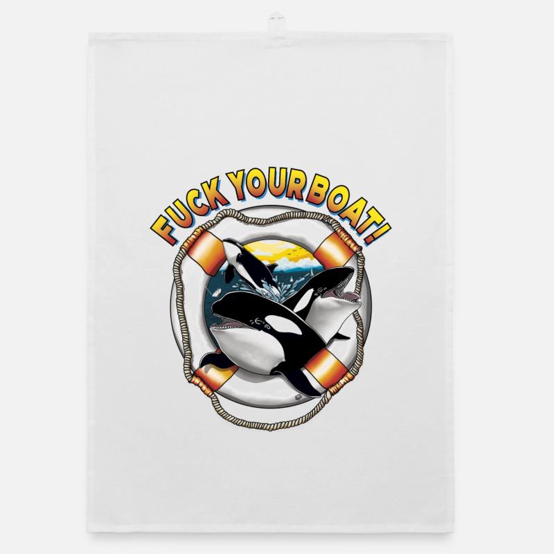 Orca im Rettungsring Organic Geschirrtuch