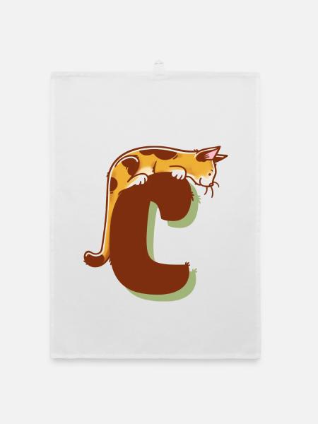 Katze Buchstabe C - Organic Geschirrtuch - Weiß - Vorne