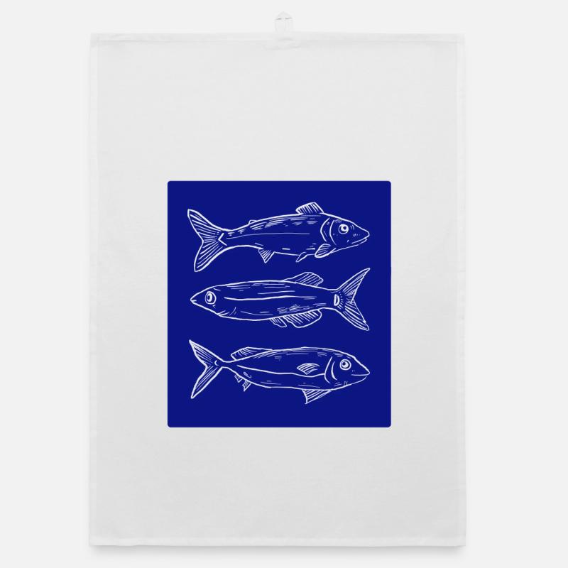 Dark blue fish pattern illustration Organic Geschirrtuch