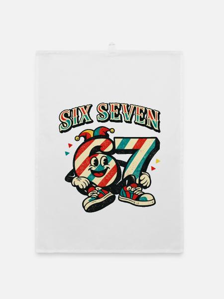 67 Six Seven Carnival Cute Italy Meme - Organic dish towel - white - Front