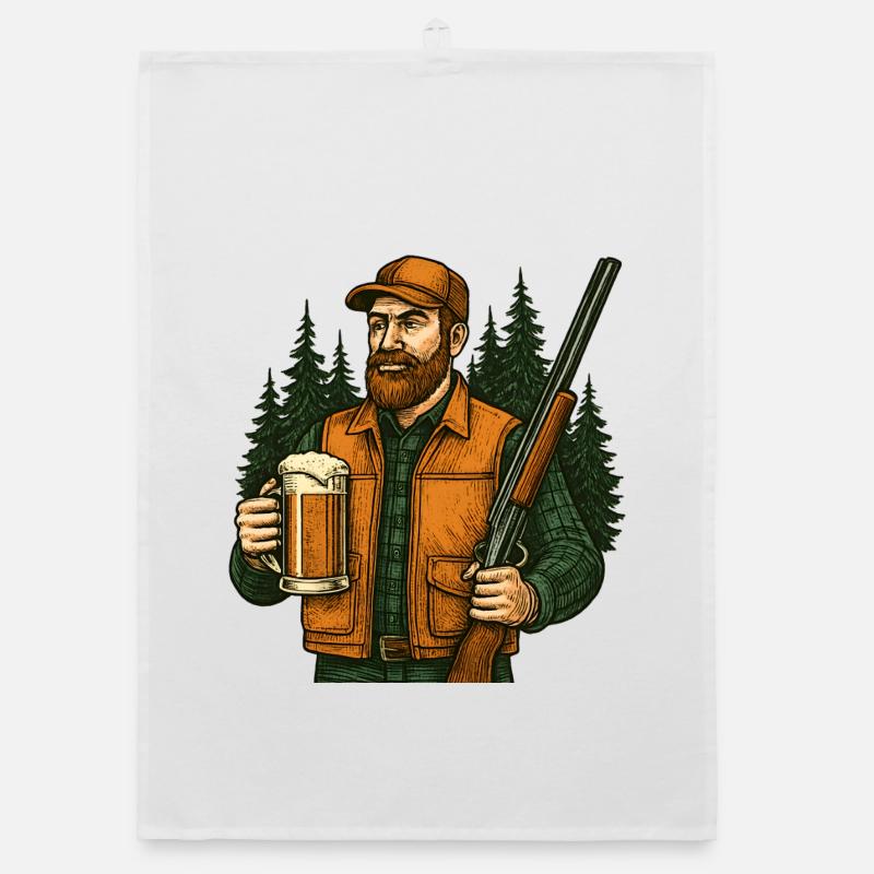 Waldjäger mit Bier und Gewehr Organic Geschirrtuch