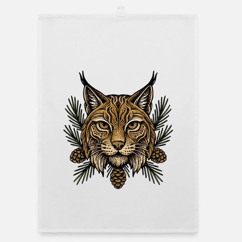 Luchs Kopf mit Tannenzweigen Organic Geschirrtuch