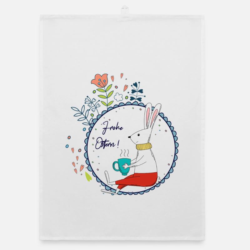 Easter bunny with tea cup Organic dish towel
