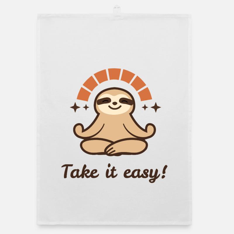 Take it easy – Relaxed Faultier Design - Organic Geschirrtuch - Weiß