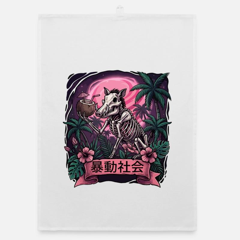 Neon Jungle Skeleton Wild Boar Organic dish towel