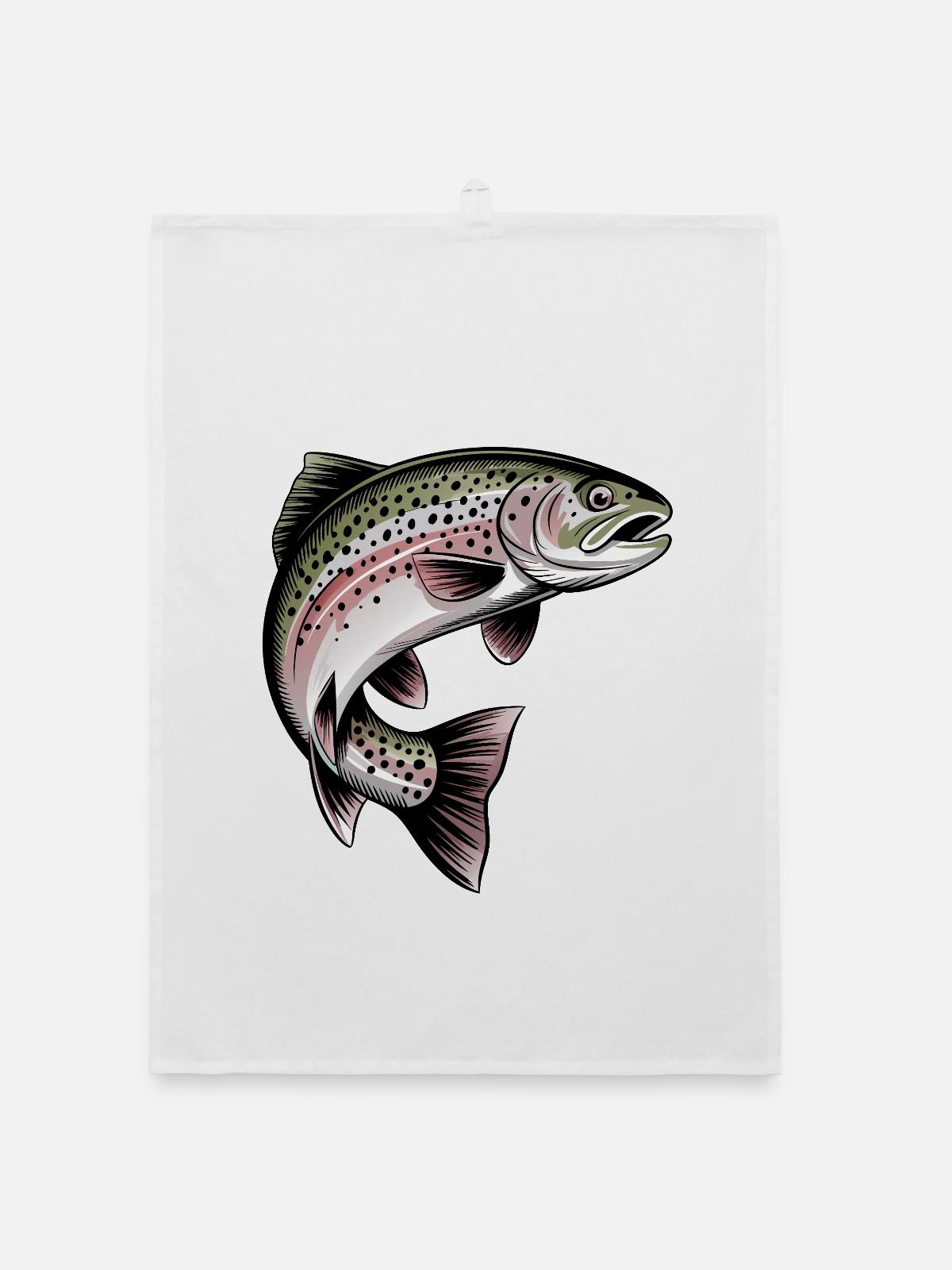 Pêche à la truite - Torchon bio - blanc - Devant