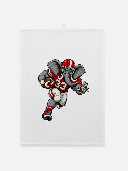 Elefant beim American Football - Organic Geschirrtuch - Weiß - Vorne