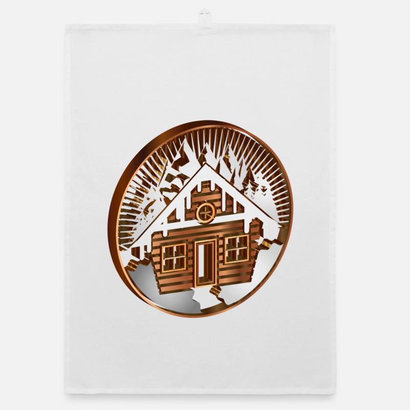 Cabane enneigée dans les montagnes en médaillon Torchon bio