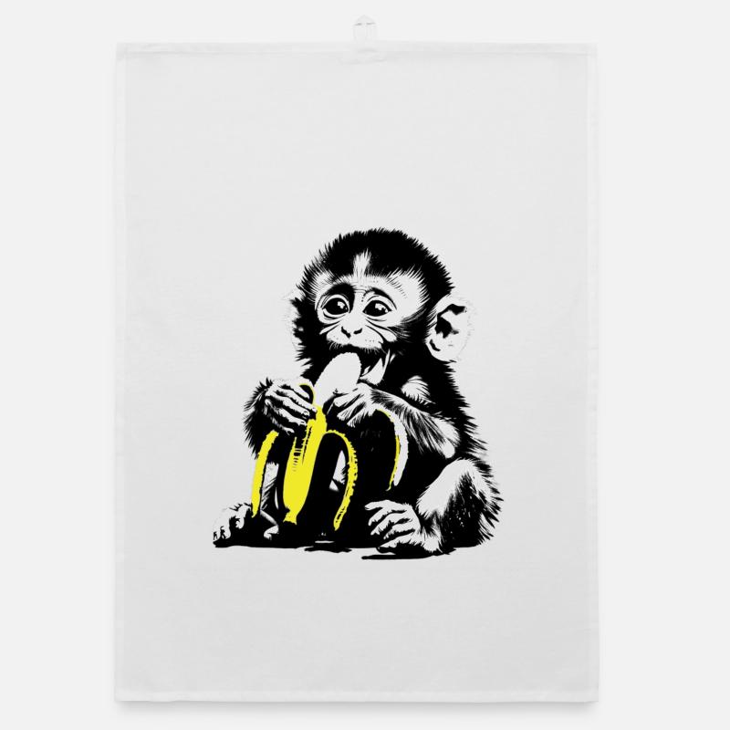 Playful monkey motif with banana Organic dish towel