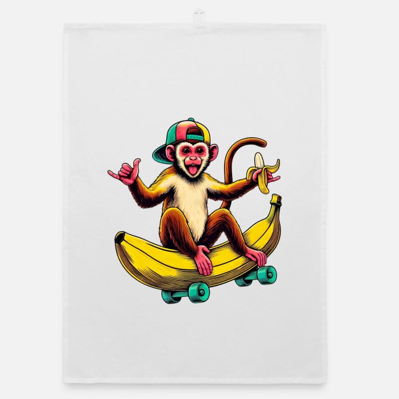 Monkey on Skateboard Organic dish towel