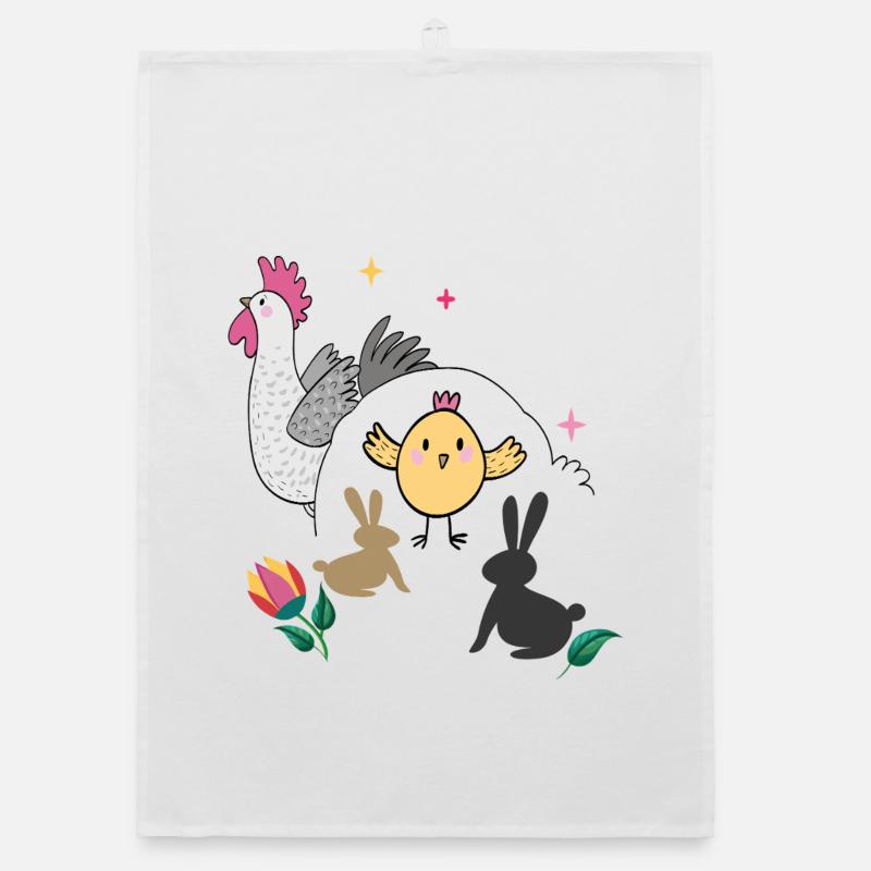 Easter with chicks and bunnies Organic dish towel