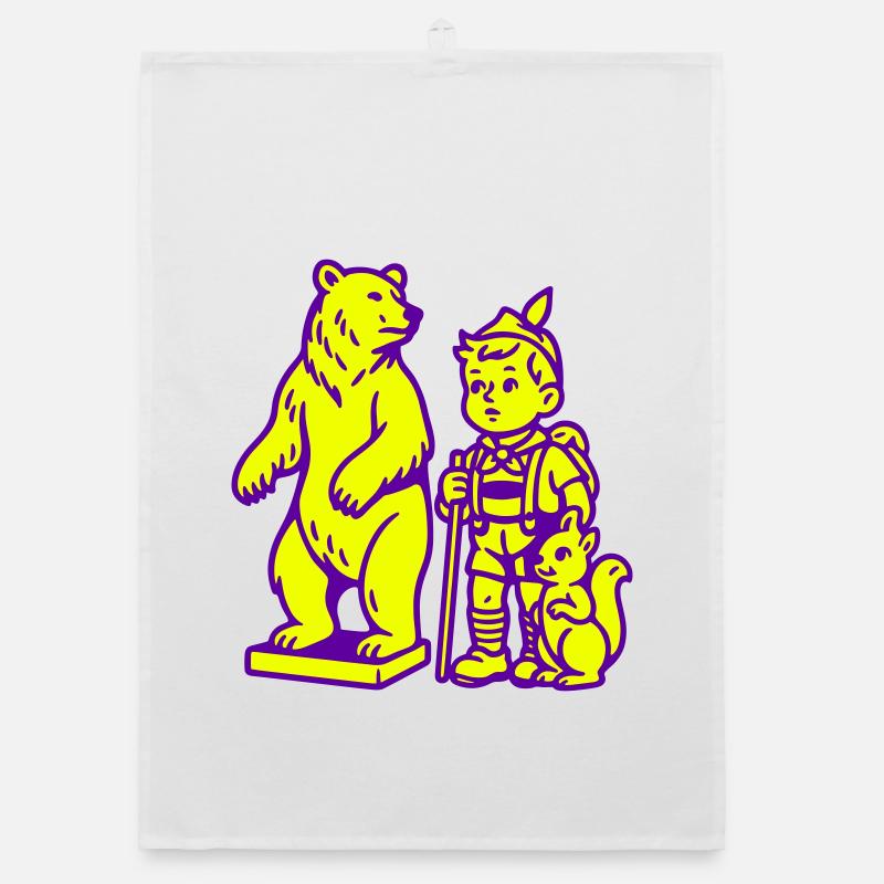 Pop-Art Stilleben mit Bär, Junge und Eichhörnchen Organic Geschirrtuch