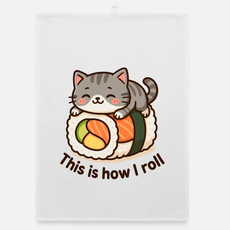 Cute Kitten Sushi Print Organic dish towel