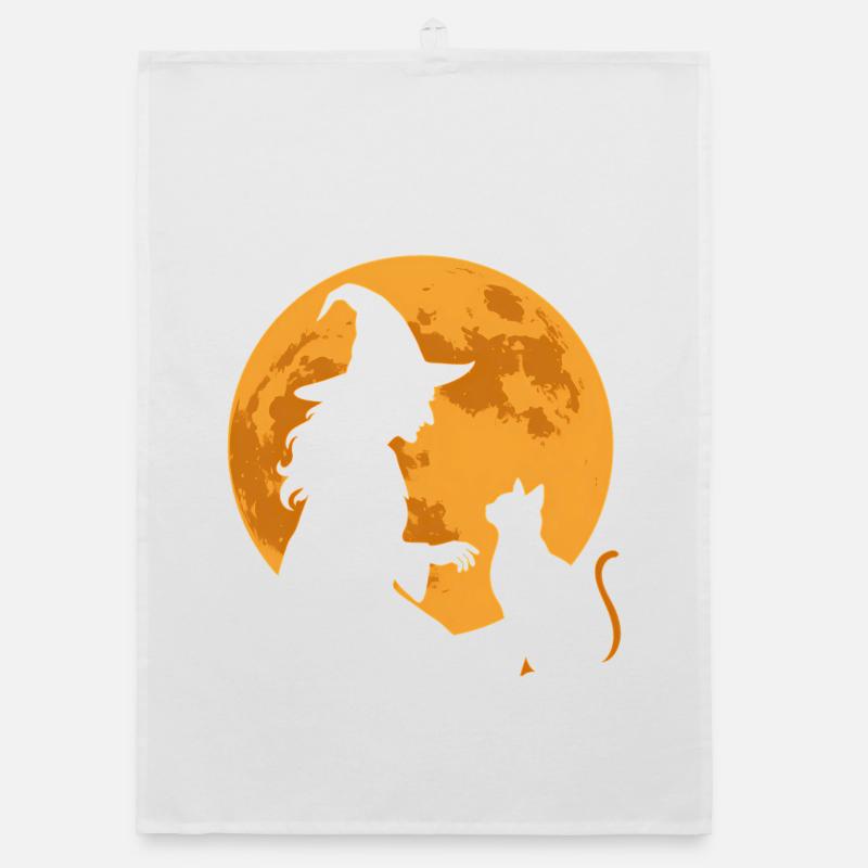 Moonlight Witch and Cat Organic dish towel