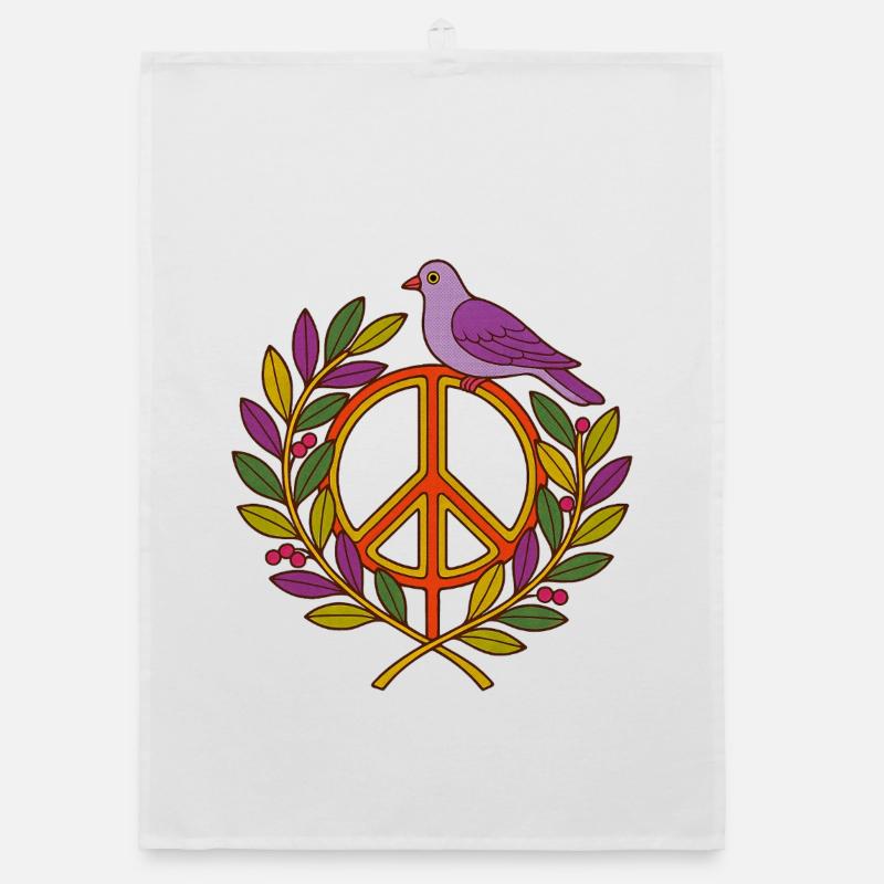 Lebendiger Friedensvogel Blumenkranz Organic Geschirrtuch